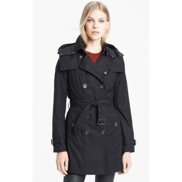 Burberry Brit Reymoore Trench Coat With Detachable Hood Liner Black Size 12 - Picture 1 of 13